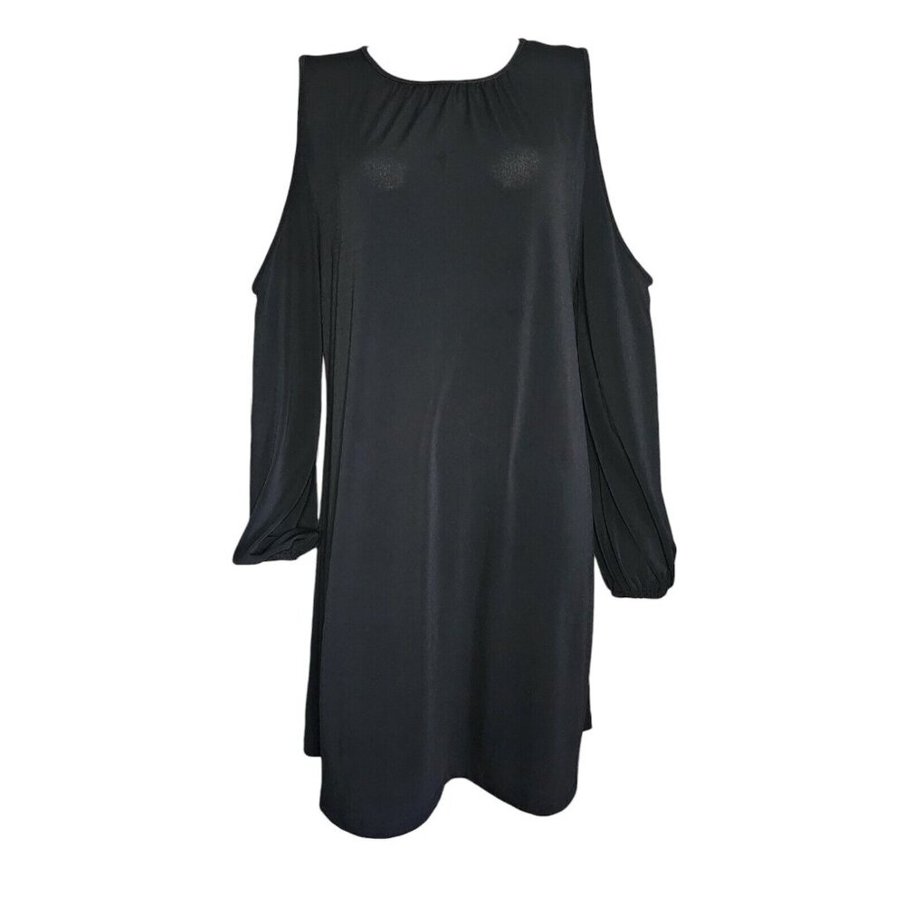 Apt 9 Dress Womens Size L Large Solid‎ All Black Cold Shoulder Long Sleeve